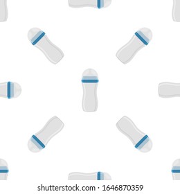 Ilustración sobre el kit de color tema leche para bebé en una botella transparente con un pacificador de goma. Botella de leche de bebé que consiste en recolección para recién nacidos, buen pacificador. Pacificador en botellas de leche, equipo de cuidado de bebé.