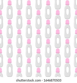 Illustration on theme colored kit baby milk in clear bottle with rubber pacifier. Baby milk bottle consisting of collection to newborn, good pacifier. Pacifier in milk bottle it baby care equipment.