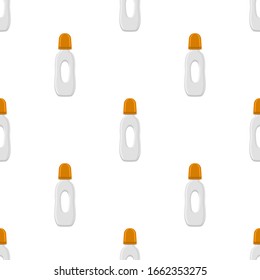 Ilustración sobre el kit de color tema leche para bebé en una botella transparente con un pacificador de goma. Botella de leche de bebé que consiste en recolección para recién nacidos, buen pacificador. Pacificador en botellas de leche, equipo de cuidado de bebé.