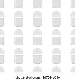 Illustration on theme colored kit baby milk in clear bottle with rubber pacifier. Baby milk bottle consisting of collection to newborn, good pacifier. Pacifier in milk bottle it baby care equipment.