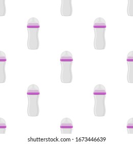 Ilustración sobre el kit de color tema leche para bebé en una botella transparente con un pacificador de goma. Botella de leche de bebé que consiste en recolección para recién nacidos, buen pacificador. Pacificador en botellas de leche, equipo de cuidado de bebé.
