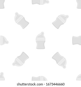 Ilustración sobre el kit de color tema leche para bebé en una botella transparente con un pacificador de goma. Botella de leche de bebé que consiste en recolección para recién nacidos, buen pacificador. Pacificador en botellas de leche, equipo de cuidado de bebé.
