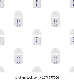 Illustration on theme colored kit baby milk in clear bottle with rubber pacifier. Baby milk bottle consisting of collection to newborn, good pacifier. Pacifier in milk bottle it baby care equipment.