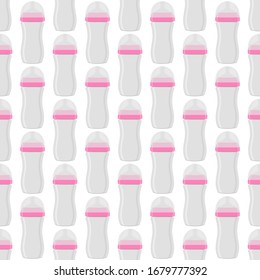 Illustration auf Thema bunte Kit Babymilch in klare Flasche mit Gummi-Pazifik. Babymilchflasche, bestehend aus der Sammlung bis zum Neugeborenen, guter Pazifik. Pazifischer in Milchflasche es Babypflegegerät.