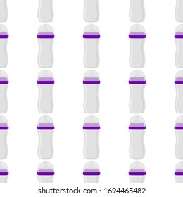 Illustration on theme colored kit baby milk in clear bottle with rubber pacifier. Baby milk bottle consisting of collection to newborn, good pacifier. Pacifier in milk bottle it baby care equipment.