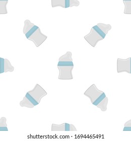 Illustration auf Thema bunte Kit Babymilch in klare Flasche mit Gummi-Pazifik. Babymilchflasche, bestehend aus der Sammlung bis zum Neugeborenen, guter Pazifik. Pazifischer in Milchflasche es Babypflegegerät.