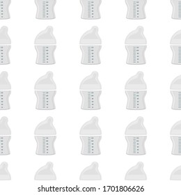 Illustration on theme colored kit baby milk in clear bottle with rubber pacifier. Baby milk bottle consisting of collection to newborn, good pacifier. Pacifier in milk bottle it baby care equipment.