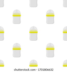 Illustration on theme colored kit baby milk in clear bottle with rubber pacifier. Baby milk bottle consisting of collection to newborn, good pacifier. Pacifier in milk bottle it baby care equipment.