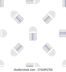 Ilustración sobre el kit de color temático leche para bebé en botella transparente con un pacificador de goma. Botella de leche de bebé que consiste en recolección para recién nacidos, buen pacificador. Pacificador en botellas de leche, equipo de cuidado de bebés.