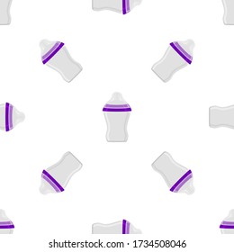 Illustration on theme colored kit baby milk in clear bottle with rubber pacifier. Baby milk bottle consisting of collection to newborn, good pacifier. Pacifier in milk bottle it baby care equipment.