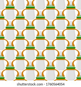 Illustration auf Thema bunte Kit Babymilch in klare Flasche mit Gummi-Pazifik. Babymilchflasche, bestehend aus der Sammlung bis zum Neugeborenen, guter Pazifik. Pazifischer in Milchflasche es Babypflegegerät.