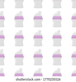 Illustration auf Thema bunte Kit Babymilch in klare Flasche mit Gummi-Pazifik. Babymilchflasche, bestehend aus der Sammlung bis zum Neugeborenen, guter Pazifik. Pazifischer in Milchflasche es Babypflegegerät.