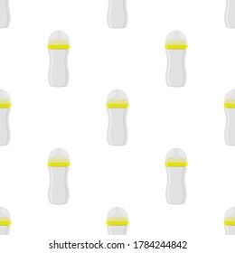 Illustration on theme colored kit baby milk in clear bottle with rubber pacifier. Baby milk bottle consisting of collection to newborn, good pacifier. Pacifier in milk bottle it baby care equipment.