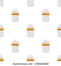 Illustration auf Thema bunte Kit Babymilch in klare Flasche mit Gummi-Pazifik. Babymilchflasche, bestehend aus der Sammlung bis zum Neugeborenen, guter Pazifik. Pazifischer in Milchflasche es Babypflegegerät.