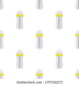 Illustration on theme colored kit baby milk in clear bottle with rubber pacifier. Baby milk bottle consisting of collection to newborn, good pacifier. Pacifier in milk bottle it baby care equipment.
