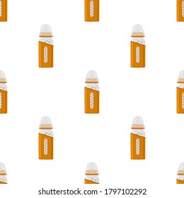 Illustration auf Thema bunte Kit Babymilch in klare Flasche mit Gummi-Pazifik. Babymilchflasche, bestehend aus der Sammlung bis zum Neugeborenen, guter Pazifik. Pazifischer in Milchflasche es Babypflegegerät.