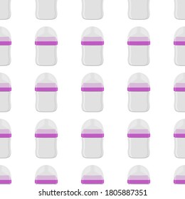 Illustration on theme colored kit baby milk in clear bottle with rubber pacifier. Baby milk bottle consisting of collection to newborn, good pacifier. Pacifier in milk bottle it baby care equipment.