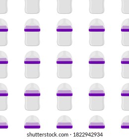 Ilustración sobre el kit de color temático leche para bebé en botella transparente con un pacificador de goma. Botella de leche de bebé que consiste en recolección para recién nacidos, buen pacificador. Pacificador en botellas de leche, equipo de cuidado de bebés.