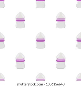 Illustration on theme colored kit baby milk in clear bottle with rubber pacifier. Baby milk bottle consisting of collection to newborn, good pacifier. Pacifier in milk bottle it baby care equipment.