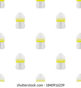 Ilustración sobre el kit de color temático leche para bebé en botella transparente con un pacificador de goma. Botella de leche de bebé que consiste en recolección para recién nacidos, buen pacificador. Pacificador en botellas de leche, equipo de cuidado de bebés.