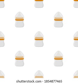 Ilustración sobre el kit de color temático leche para bebé en botella transparente con un pacificador de goma. Botella de leche de bebé que consiste en recolección para recién nacidos, buen pacificador. Pacificador en botellas de leche, equipo de cuidado de bebés.