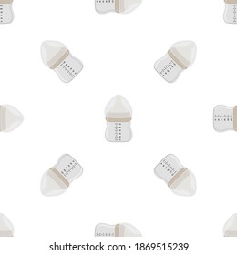Illustration auf Thema bunte Kit Babymilch in klare Flasche mit Gummi-Pazifik. Babymilchflasche, bestehend aus der Sammlung bis zum Neugeborenen, guter Pazifik. Pazifischer in Milchflasche es Babypflegegerät.