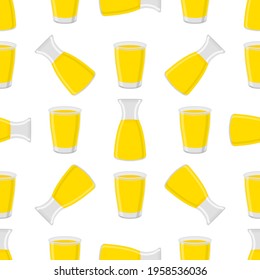 Illustration on theme colored lemonade in glass jug, cup for natural drink. Lemonade pattern consisting of kitchen accessory, glass jug, cup to organic food. Tasty fresh lemonade from jug at glass cup