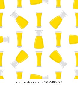 Illustration on theme colored lemonade in glass jug, cup for natural drink. Lemonade pattern consisting of kitchen accessory, glass jug, cup to organic food. Tasty fresh lemonade from jug at glass cup