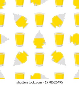Illustration on theme colored lemonade in glass jug, cup for natural drink. Lemonade pattern consisting of kitchen accessory, glass jug, cup to organic food. Tasty fresh lemonade from jug at glass cup