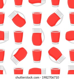 Illustration on theme colored lemonade in glass jug, cup for natural drink. Lemonade pattern consisting of kitchen accessory, glass jug, cup to organic food. Tasty fresh lemonade from jug at glass cup