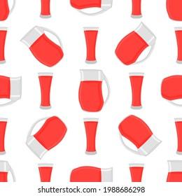 Illustration on theme colored lemonade in glass jug, cup for natural drink. Lemonade pattern consisting of kitchen accessory, glass jug, cup to organic food. Tasty fresh lemonade from jug at glass cup