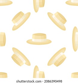 Illustration on theme colored pattern hats straw, beautiful caps in white background. Caps pattern consisting of collection hats straw for wearing. Pattern of design hats, caps straw for weather.