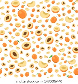 Illustration on theme colored seamless apricot pattern, type of wallpaper for walls. Seamless pattern consisting of collection apricots, accessory at wallpaper. Wallpaper from seamless apricot pattern