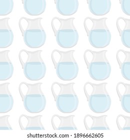 Ilustración sobre el conjunto de colores del tema de los tipos idénticos de jarras de vidrio para agua potable. Patrón de agua consistente en accesorios de cocina de colección, mismas jarras de vidrio para comida orgánica. Agua deliciosa en jarras de vidrio.
