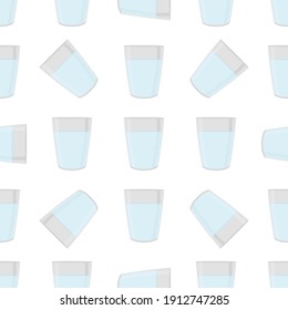 Illustration on theme colored set identical types glass cups for drinking water. Water pattern consisting of collection kitchen accessory, same glass cups to organic food. Tasty water in glass cups.