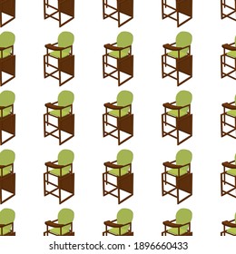 Illustration on theme colorful modern child high chair for baby feeding. Drawing consisting of collection colored layouts child chair on high legs. Kit stylish child accessory it bright high chair.
