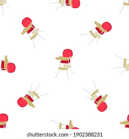Illustration on theme colorful modern child high chair for baby feeding. Drawing consisting of collection colored layouts child chair on high legs. Kit stylish child accessory it bright high chair.