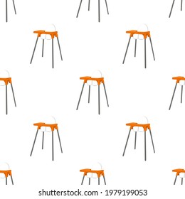 Illustration on theme colorful modern child high chair for baby feeding. Drawing consisting of collection colored layouts child chair on high legs. Kit stylish child accessory it bright high chair.
