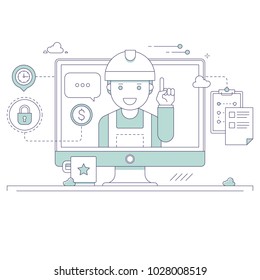 Illustration on the theme of construction and logistics. Vector illustration in style of flat outline
