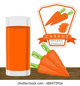 Illustration on theme cooking carrot smoothie in glass, tasty bright liquid from juice. Smoothie pattern consisting of beautiful carrot juice in glass. Drinks carrot smoothie in glass on natural juice