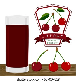 Illustration on theme cooking cherry smoothie in glass, tasty bright liquid from juice. Smoothie pattern consisting of beautiful cherry juice in glass. Drinks cherry smoothie in glass on natural juice