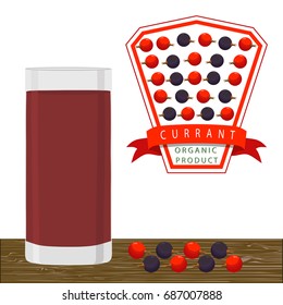Illustration on theme cooking currant smoothie in glass, tasty bright liquid from juice. Smoothie consisting of beautiful currant juice in glass. Drinks currant smoothie in glass on natural juice.