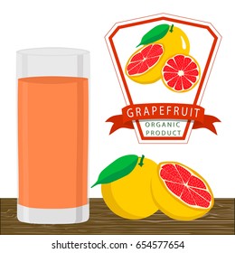 Illustration on theme cooking grapefruit smoothie in glass, tasty liquid from juice. Smoothie consisting of beautiful grapefruit juice in glass. Drinks grapefruit smoothie in glass on natural juice.