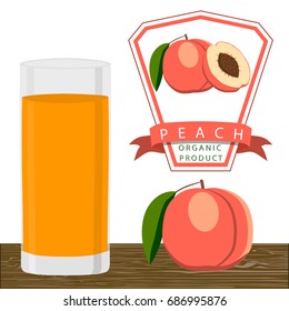 Illustration on theme cooking peach smoothie in glass, tasty bright liquid from juice. Smoothie pattern consisting of beautiful peach juice in glass. Drinks peach smoothie in glass on natural juice.