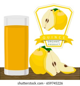 Illustration on theme cooking quince smoothie in glass, tasty bright liquid from juice. Smoothie pattern consisting of beautiful quince juice in glass. Drinks quince smoothie in glass on natural juice