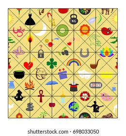 An illustration on a theme of divination with cards with Indian Solitaire.
