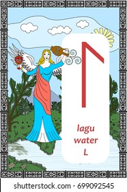 An illustration on a theme of divination with cards with runes.