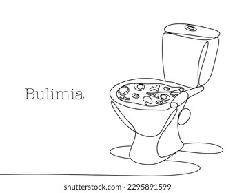 Ilustración sobre el tema de los trastornos alimentarios. El inodoro y la pizza. Bulimia nerviosa. Día Mundial de Acción de los Trastornos Comedores. Un dibujo de línea para diferentes usos. Ilustración vectorial.