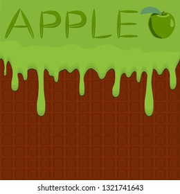 Illustration on theme falling runny apples drip at sugary waffle cookie. Apple pattern consisting of drip meal for organic healthy waffle cookies. Drip apple in exclusive menu gourmet is waffle cookie