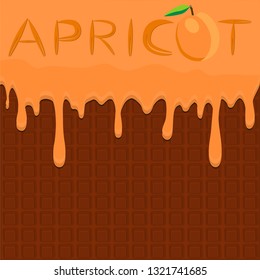 Illustration on theme falling runny apricot drip at sugary waffle cookie. Apricot pattern of drip meal for organic healthy waffle cookies. Drip apricot in exclusive menu gourmet is waffle cookie.